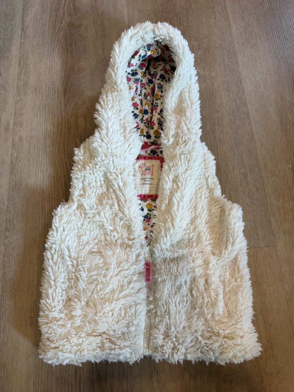 Mini Boden Cream Faux Fur Vest